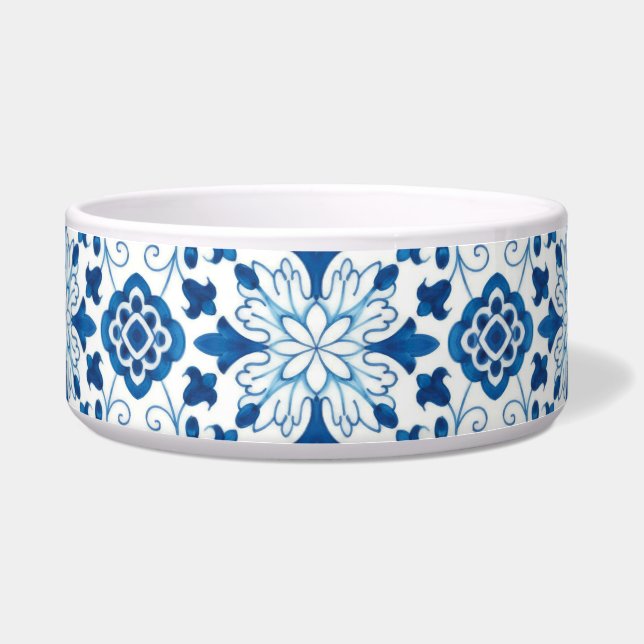 Comedero Patrón de mosaico de azulejos azules portugueses v (Frente)