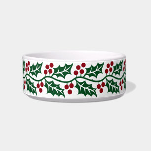 Comedero Patrón de Navidad de Acebo Verde y Bayas Rojas