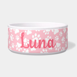 Comedero Patrón de pata de perro blanco y rosa pastel
