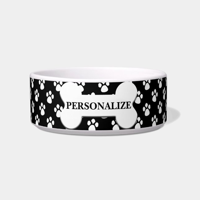 Comedero Patrón de Pata Personalizado en Blanco y Negro (Frente)