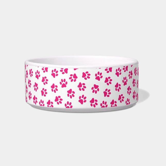 Comedero Patrón De Paws, Paws De Perro, Paws Rosados (Frente)