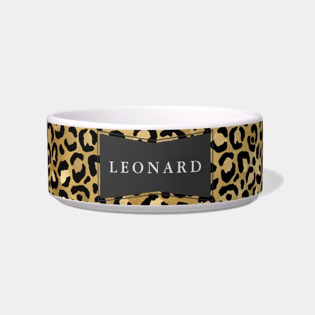 Comedero Patrón de piel de leopardo moderno Mascota Tazón d (Frente)