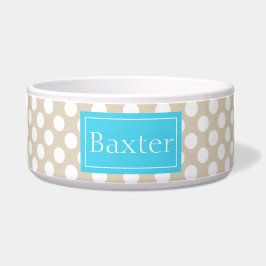 Comedero Patrón De Puntos De Polka Azules Y Beiges Con Nomb