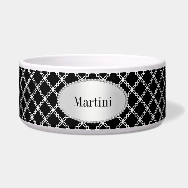 Comedero Patrón de quatrefoil negro y blanco (Frente)