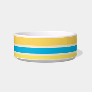 Comedero Patrón de rayas de crema azul amarillo retro Tazón