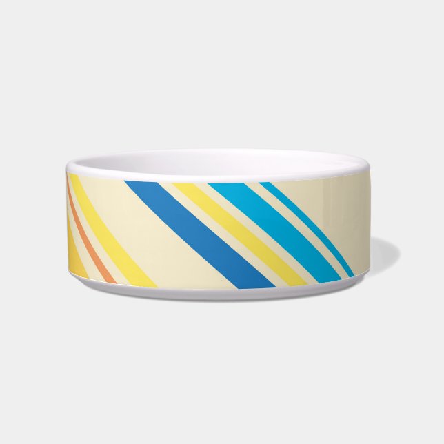 Comedero Patrón de rayas de crema azul amarillo retro Tazón (Frente)
