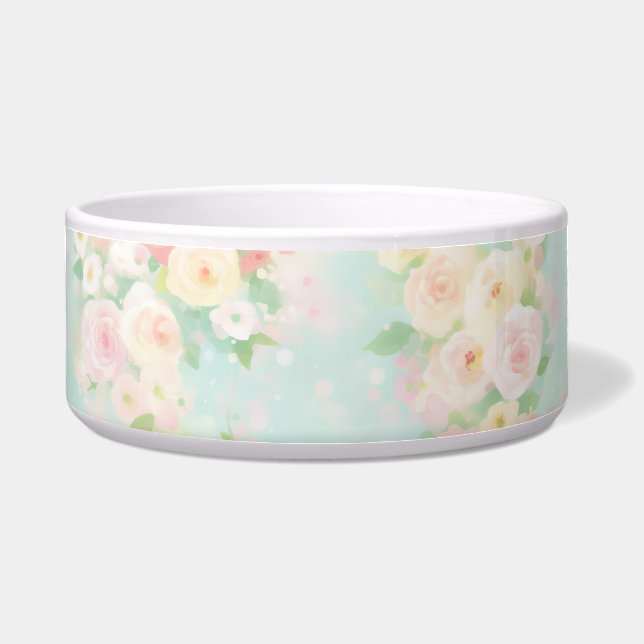 Comedero Patrón de Rosa de Pastel suave en fondo de Aqua (Frente)