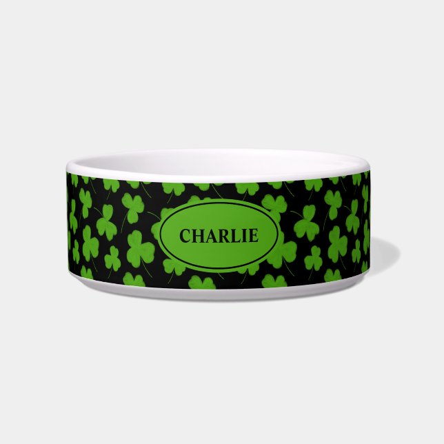 Comedero Patrón de Shamrock suave negro verde personalizado (Frente)