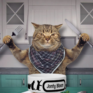 Comedero Patrón de silueta de gato negro con nombre de gato