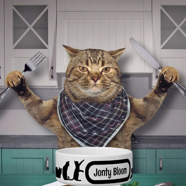 Comedero Patrón de silueta de gato negro con nombre de gato (Subido por el creador)