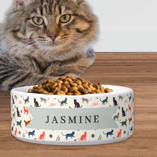 Comedero Patrón de Siluetas de Gato Nombre Personalizado Ma