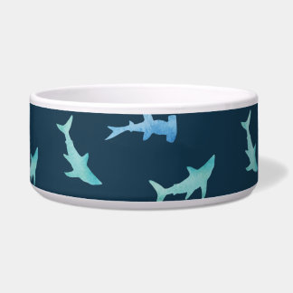 Comedero Patrón de siluetas de tiburones nadando en acuarel