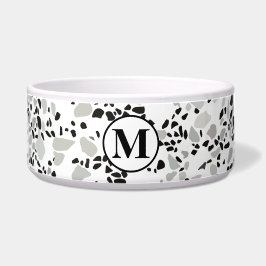 Comedero Patrón de Terrazzo Gris y Blanco Monogram Modern