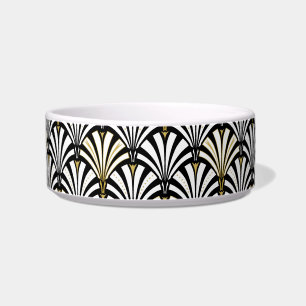 Comedero Patrón de ventilador Art Deco - blanco y negro