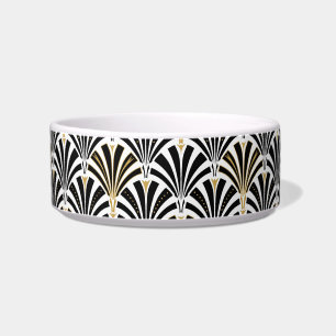 Comedero Patrón de ventilador Art Deco - blanco y negro