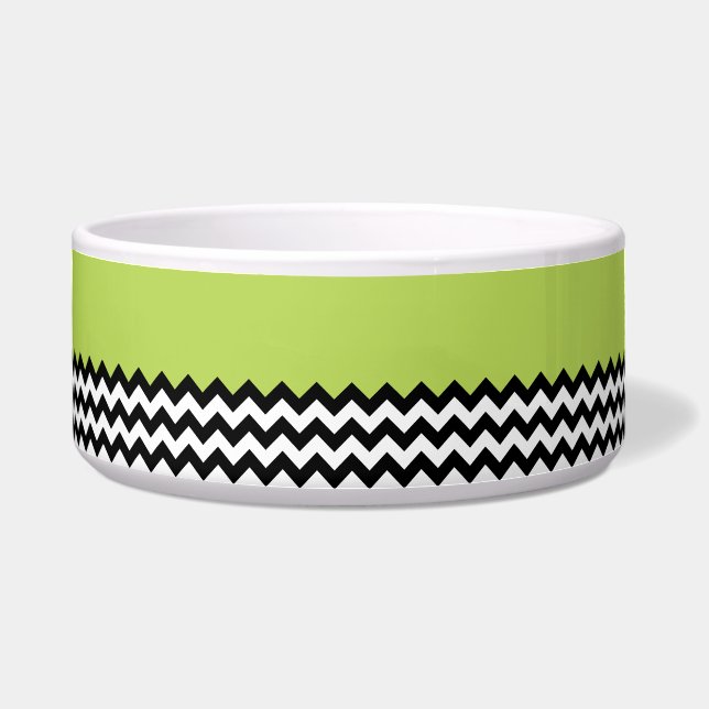 Comedero Patrón de zigzag negro y blanco, chevron, verde (Frente)