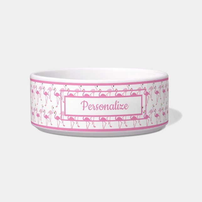 Comedero Patrón Flamingo Rosa Exótico Perro Gato Personaliz (Frente)