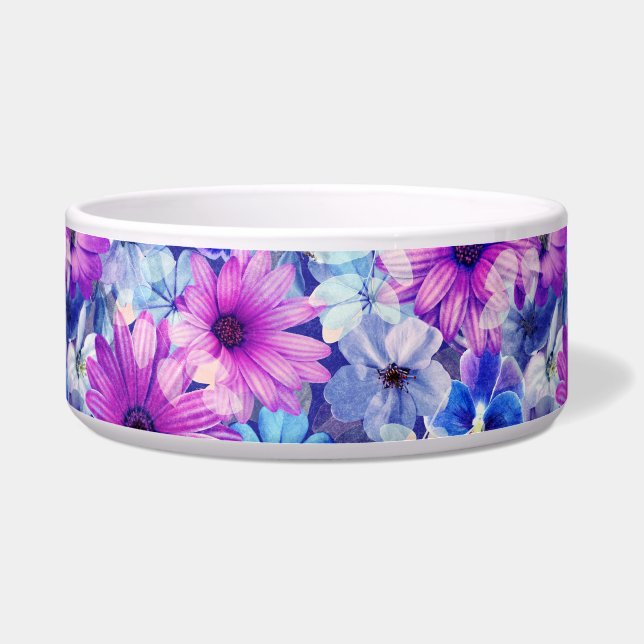 Comedero Patrón floral azul magenta rosa (Frente)