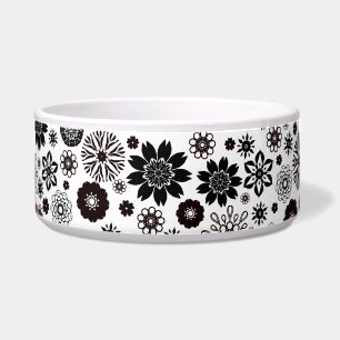 Comedero Patrón floral blanco y negro moderno divertido