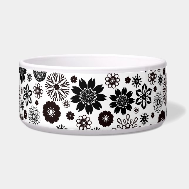 Comedero Patrón floral blanco y negro moderno divertido (Frente)