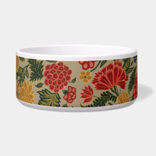 Comedero Patrón Floral de Crewel Rojo y Dorado Antiguo