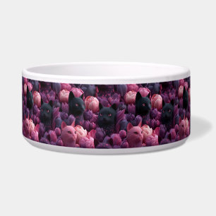 Comedero Patrón floral surrealista de gato negro y peonía r