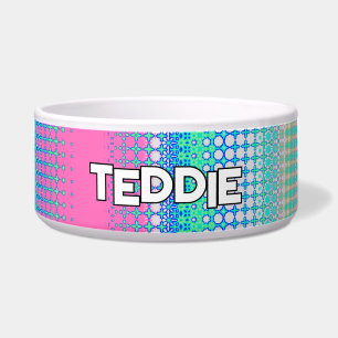 Comedero Patrón geométrico rosa azul turquesa