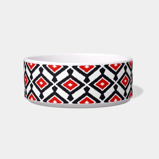 Comedero Patrón Ikat - rojo oscuro, negro y blanco (Izquierda)