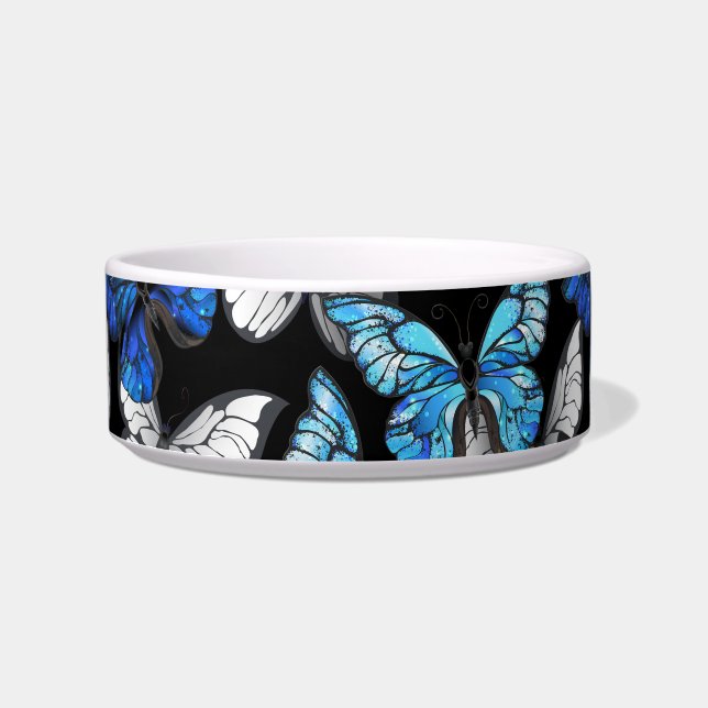 Comedero Patrón oscuro sin foco con mariposas azules morfo (Frente)