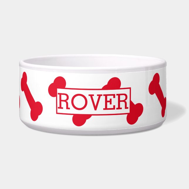 Comedero Patrón óseo de perro rojo curado personalizado (Frente)