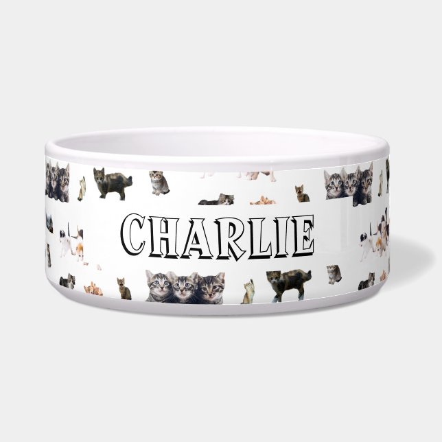 Comedero Patrón personalizado con fotos de gatos y gatitos (Frente)