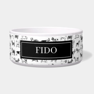Comedero Patrón personalizado de perros de color blanco y n