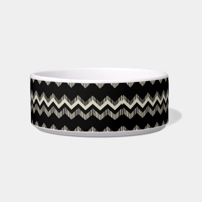 Comedero Patrón Preppy De Giro Negro Y Gris Chevron (Derecha)