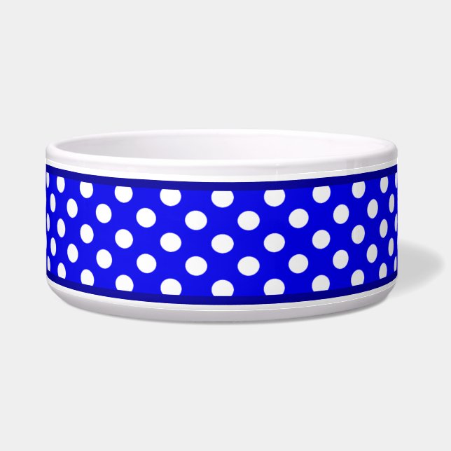 Comedero Patrón real de puntos de polka azul Tazón de perro (Frente)