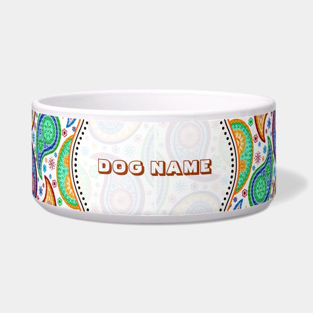 Comedero Patrón retro paisley colorido personalizado (Frente)