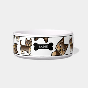 Comedero Patrón y nombre de perros Yorkie marrón chocolate