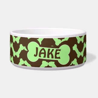 Comedero Patrón Zigzag de hueso de perro con nombre