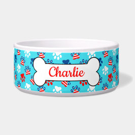 Comedero Patrótico patrón de patas de perro Rojo Blanco y A