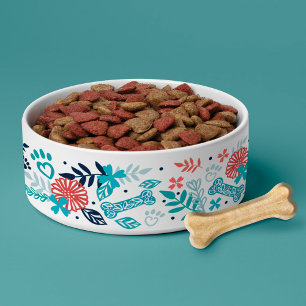 Comedero Paw de Mascota floral y follaje, patrón de impresi