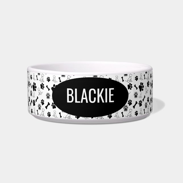 Comedero Paw Theme Dog Bowl con Personalizado de nombres (Frente)