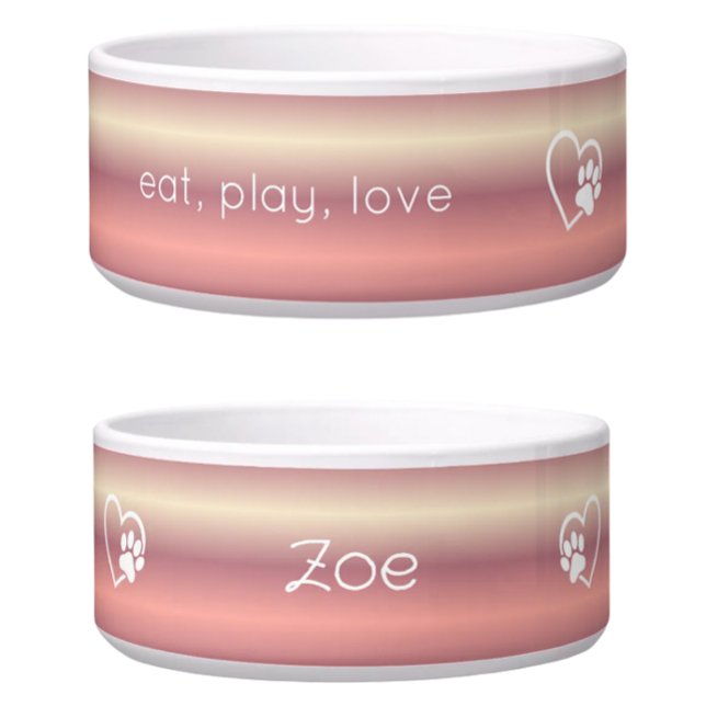 Comedero Peach 'eat, play, love' Dog Name Bowl (Subido por el creador)