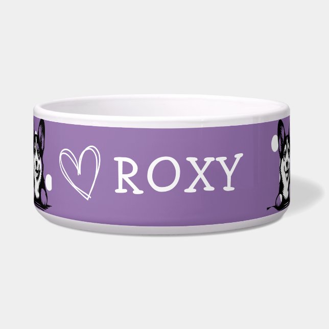 Comedero Peeking Corgi Personalizar Purple tema (Frente)