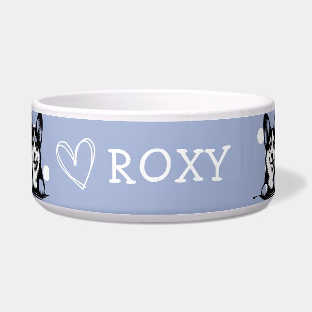 Comedero Peeking Corgi Personalizar Tema azul (Frente)