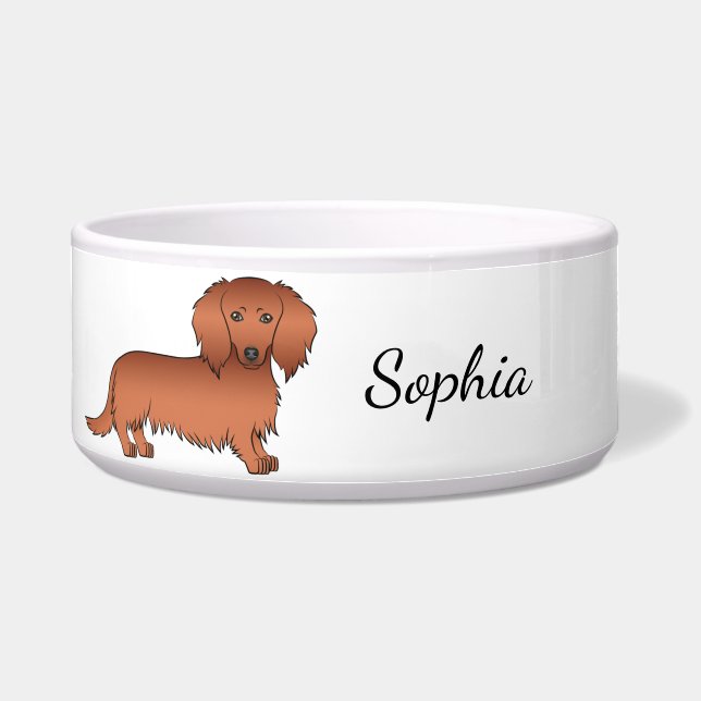 Comedero Pelo Largo Rojo Dachshund Perro De Dibujos Animado (Frente)