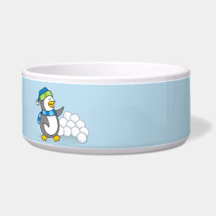 Comedero Pequeño pingüino con bolas de nieve ondeando