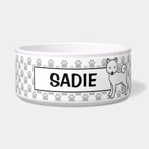 Comedero Perrito lindo Shiba Inu blanco con el nombre de la