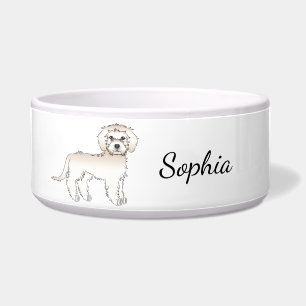 Comedero Perrito Mini Goldendoodle crema de pie y nombre