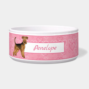 Comedero Perro Airedale Terrier con corazones rosas y nombr