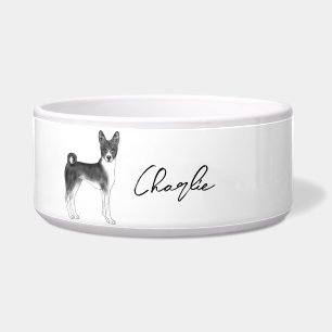 Comedero Perro Basenji en negro y blanco con nombre persona
