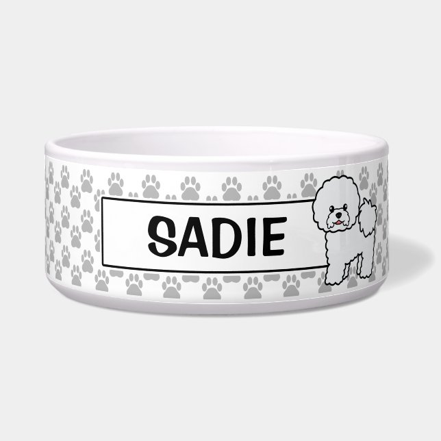Comedero Perro Bichon Frise Lindo Con Nombre Personalizado (Frente)